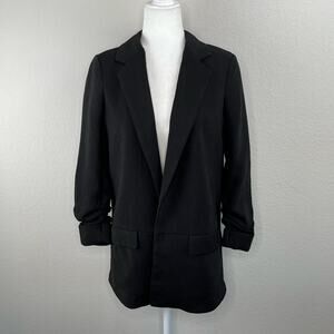 Truth Black Open Front Notch Lapel Ruched Sleeve Blazer NWOT XS